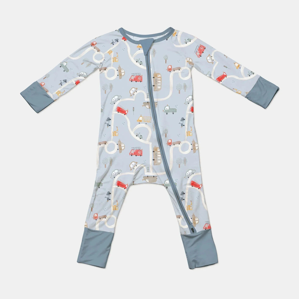 Car Route Map Convertible Zippered Romper , Car Route Map Convertible Zippered Romper - 0-3M