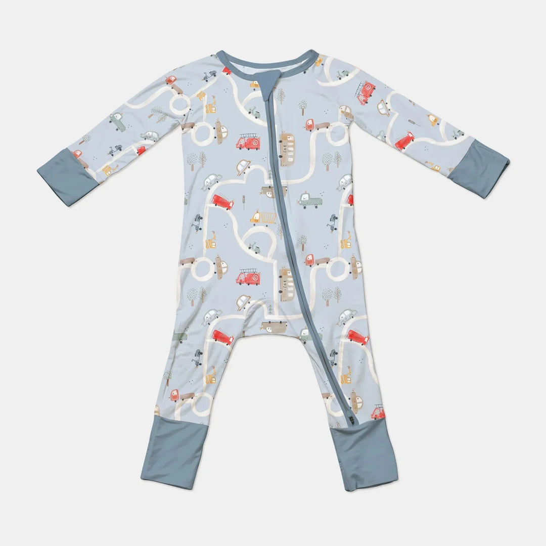 Car Route Map Convertible Zippered Romper , Car Route Map Convertible Zippered Romper - 0-3M