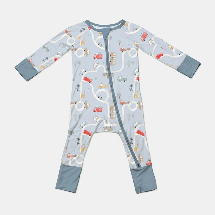 Car Route Map Convertible Zippered Romper , Car Route Map Convertible Zippered Romper - 0-3M