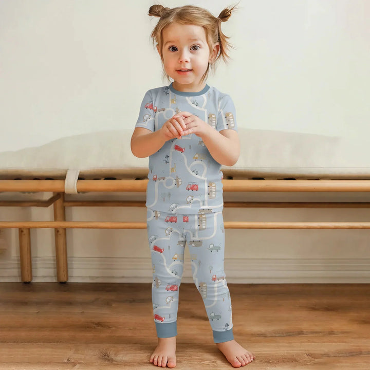 Car Route Map Two Piece Short Sleeve Pajama Set , Car Route Map Two Piece Short Sleeve Pajama Set - 12-18M