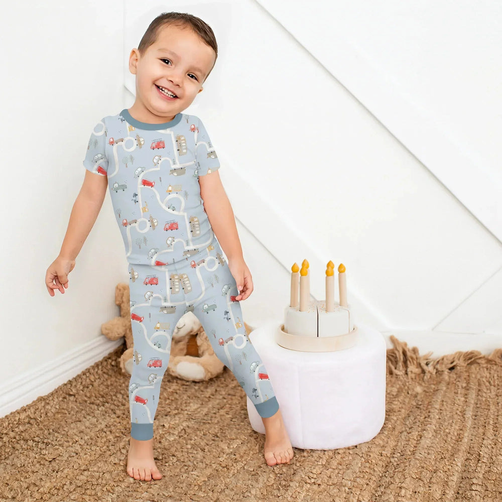 Car Route Map Two Piece Short Sleeve Pajama Set , Car Route Map Two Piece Short Sleeve Pajama Set - 12-18M
