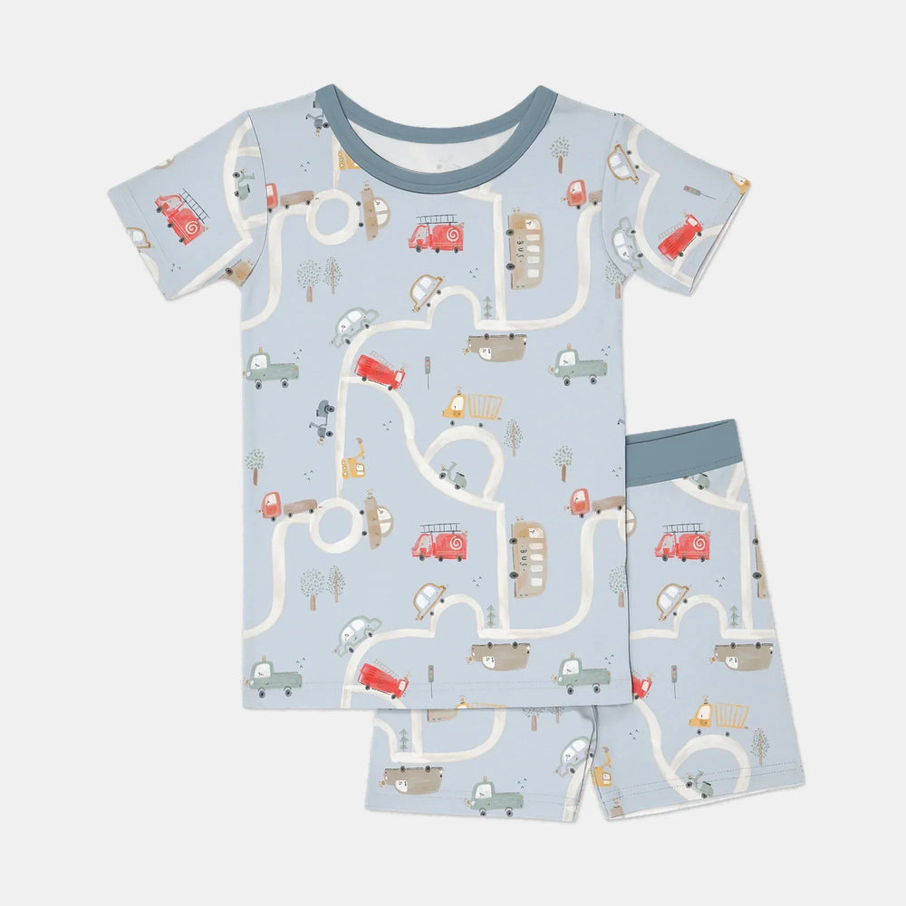 Car Route Map Two Piece Short Sleeve Shorts Pajama Set , Car Route Map Two Piece Short Sleeve Shorts Pajama Set - 12-18M