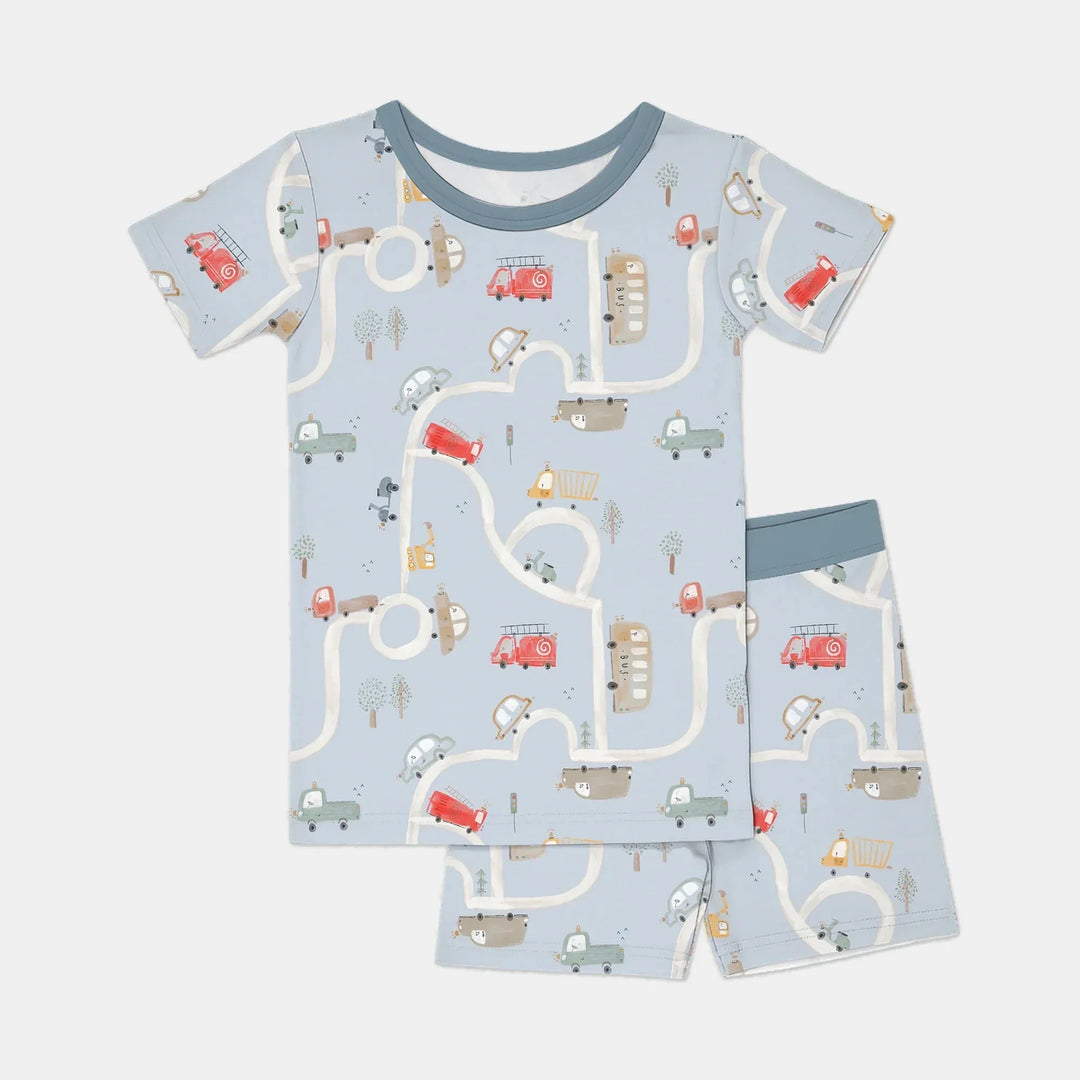 Car Route Map Two Piece Short Sleeve Shorts Pajama Set , Car Route Map Two Piece Short Sleeve Shorts Pajama Set - 12-18M