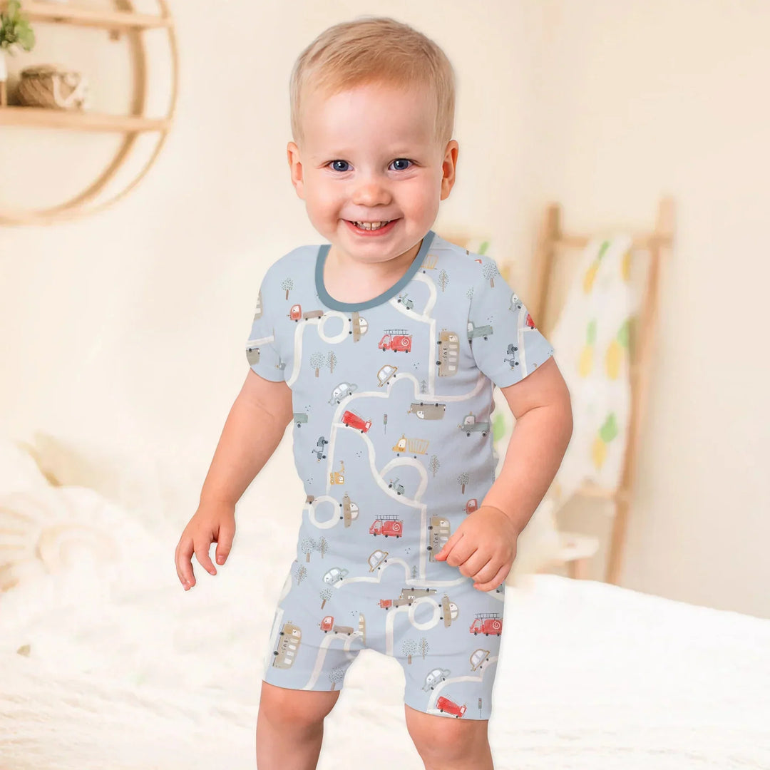 Car Route Map Two Piece Short Sleeve Shorts Pajama Set , Car Route Map Two Piece Short Sleeve Shorts Pajama Set - 12-18M