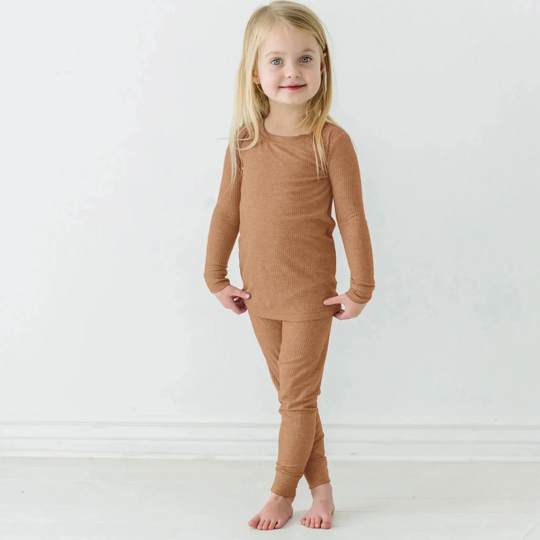 Caramel Ribbed Two Piece Long Sleeve Pajama Set , Caramel Ribbed Two Piece Long Sleeve Pajama Set - 12-18M