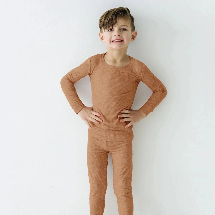 Caramel Ribbed Two Piece Long Sleeve Pajama Set , Caramel Ribbed Two Piece Long Sleeve Pajama Set - 12-18M