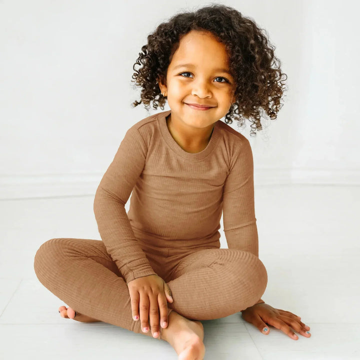 Caramel Ribbed Two Piece Long Sleeve Pajama Set , Caramel Ribbed Two Piece Long Sleeve Pajama Set - 12-18M