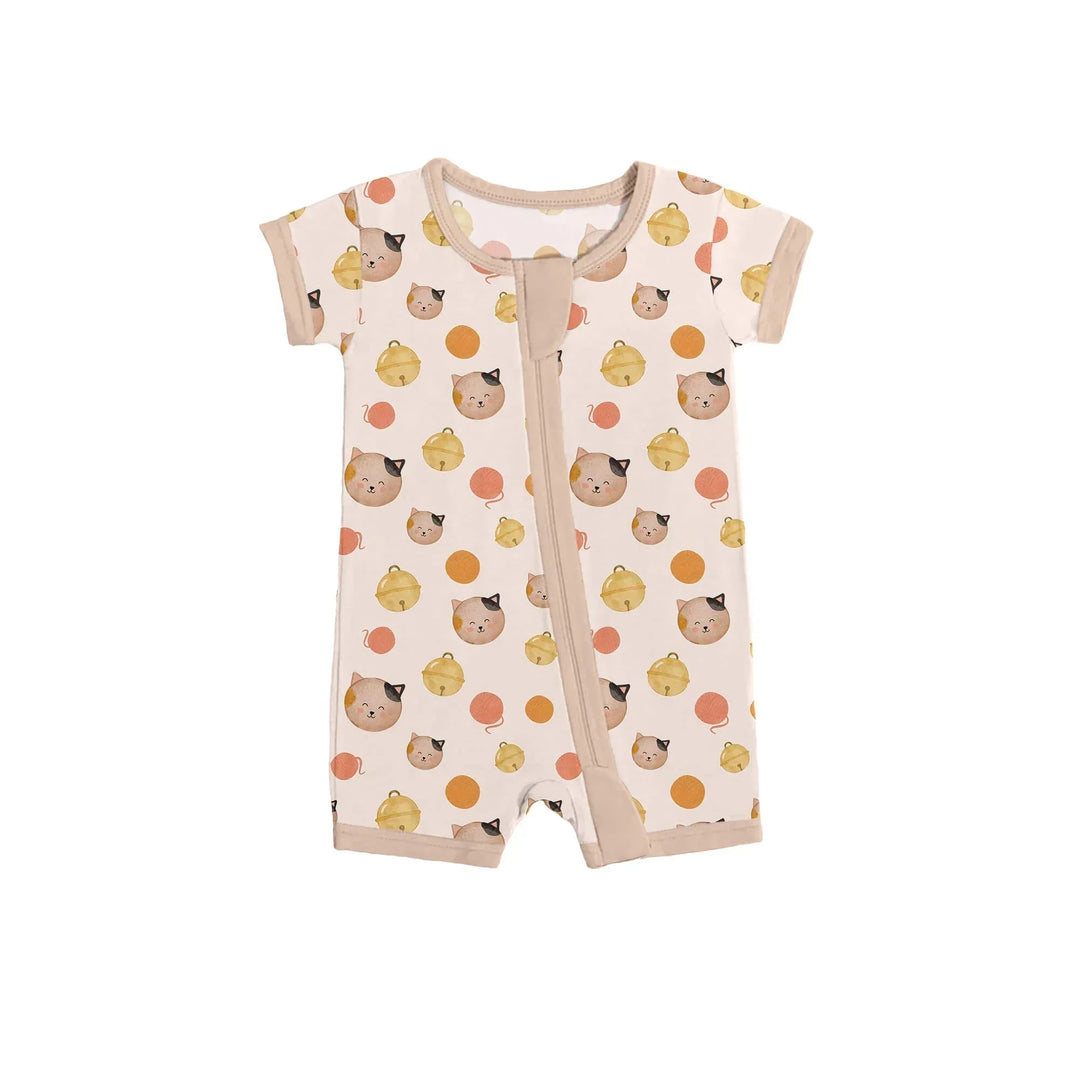 Cats in Watercolor Shorty Zippered Romper , Cats in Watercolor Shorty Zippered Romper - Newborn