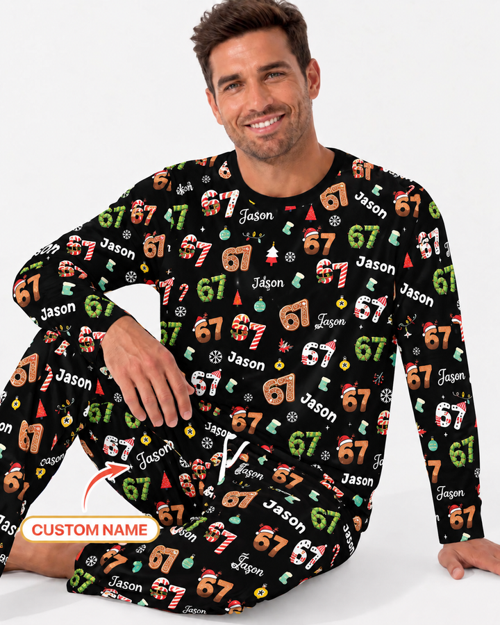 Custom '6 7' Six Seven Christmas Slang Meme Bamboo Men's Pajama Set