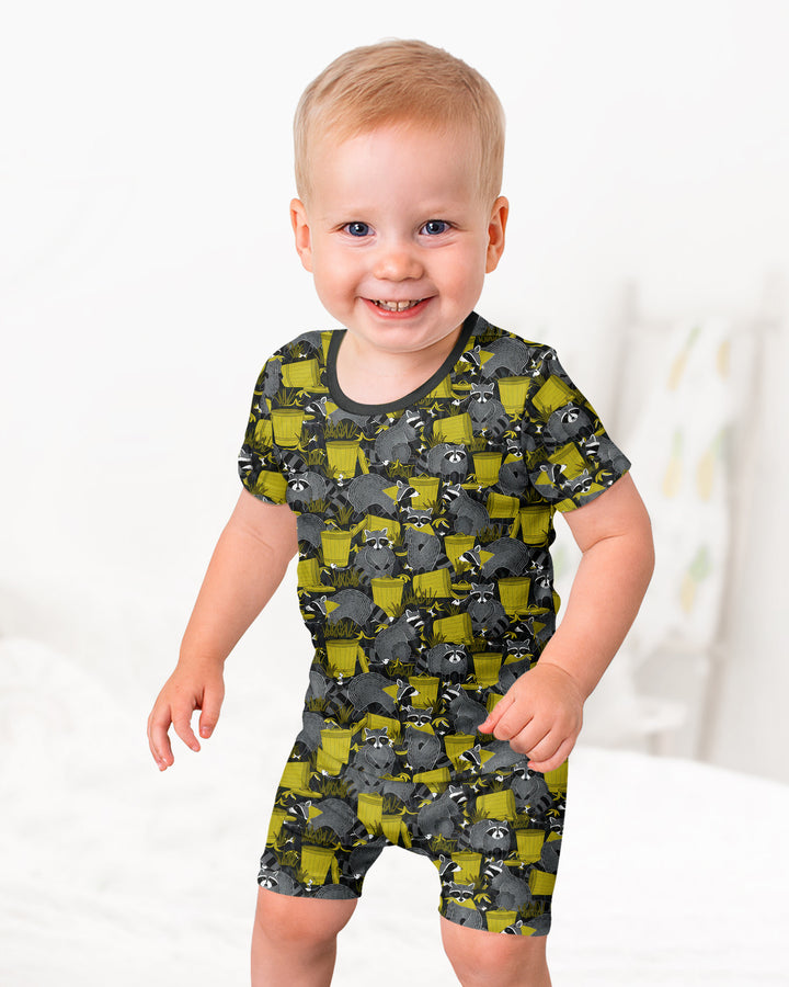 Raccoons With Garbage Cans Bamboo Two Piece Short Sleeve Shorts Pajama Set