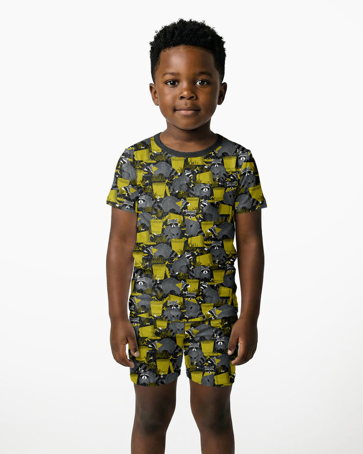 Raccoons With Garbage Cans Bamboo Two Piece Short Sleeve Shorts Pajama Set