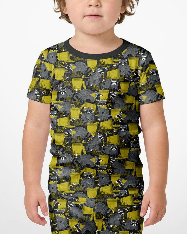 Raccoons With Garbage Cans Bamboo Two Piece Short Sleeve Shorts Pajama Set