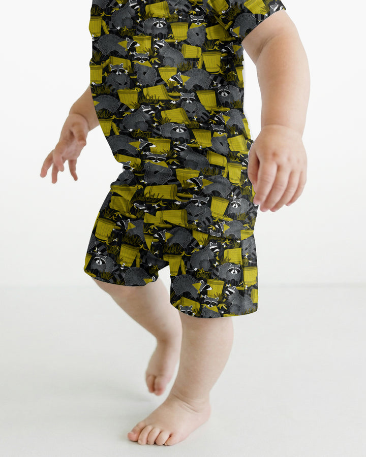Raccoons With Garbage Cans Bamboo Two Piece Short Sleeve Shorts Pajama Set