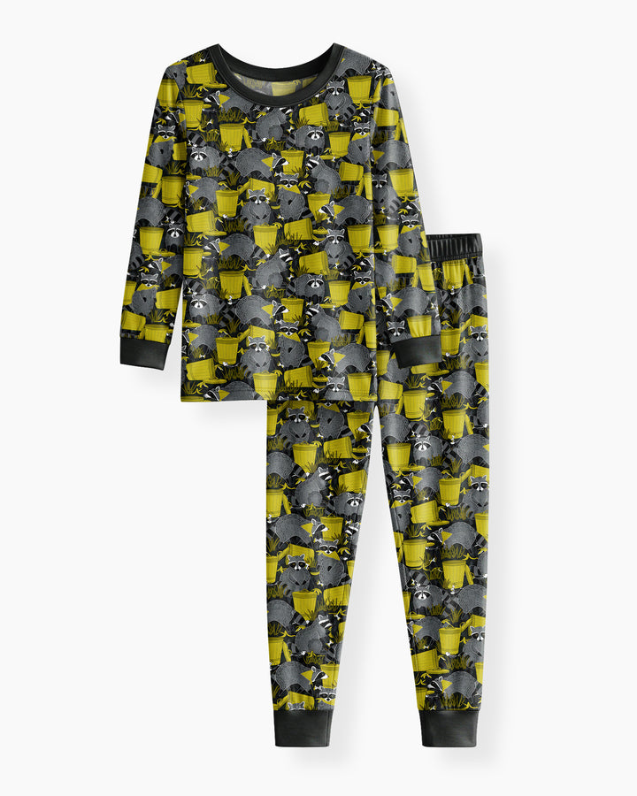 Raccoons With Garbage Cans Bamboo Two Piece Long Sleeve Pajama Set