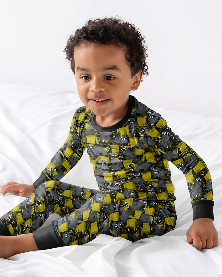 Raccoons With Garbage Cans Bamboo Two Piece Long Sleeve Pajama Set