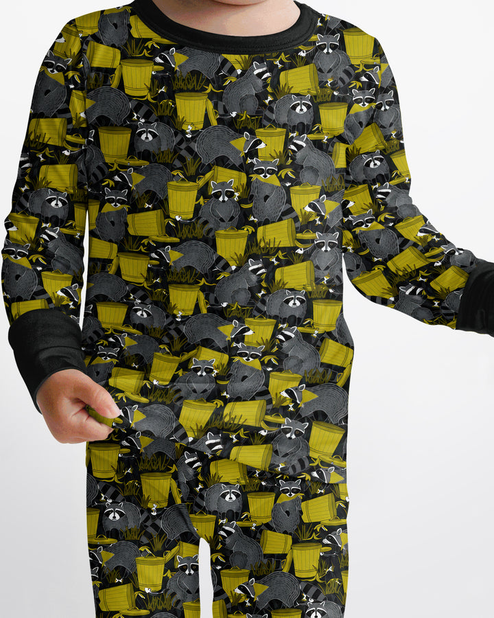 Raccoons With Garbage Cans Bamboo Two Piece Long Sleeve Pajama Set