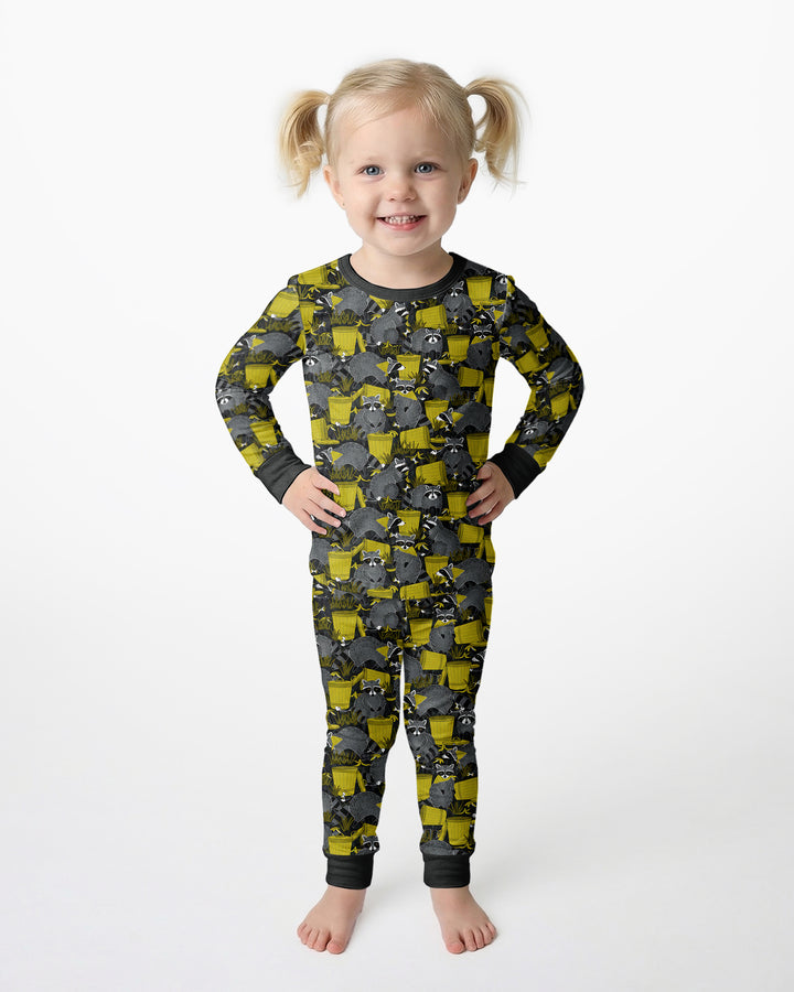 Raccoons With Garbage Cans Bamboo Two Piece Long Sleeve Pajama Set