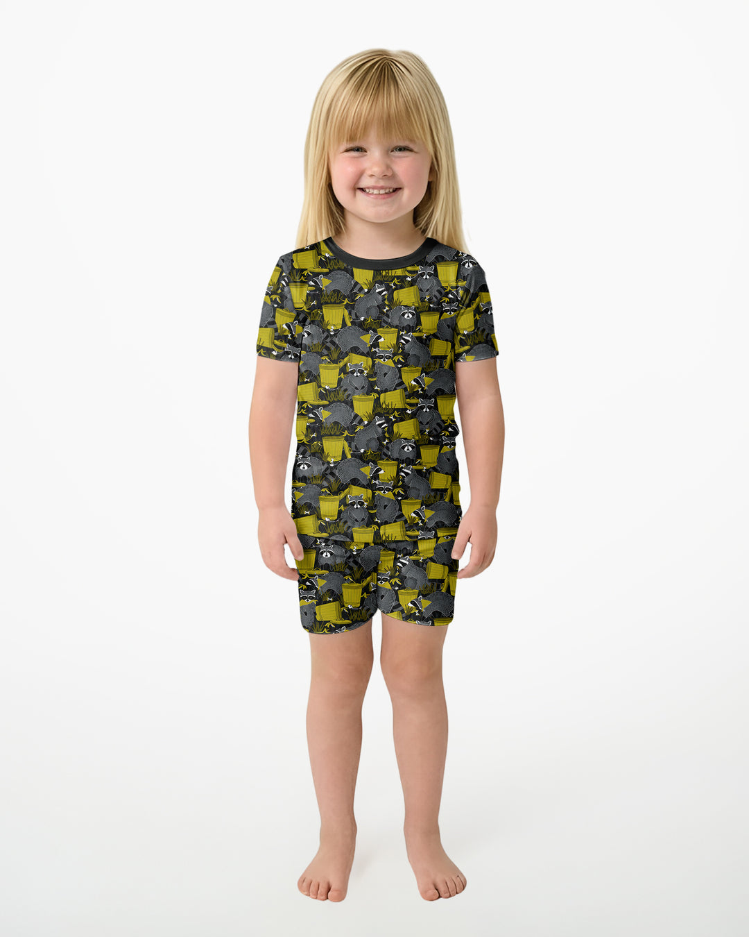 Raccoons With Garbage Cans Bamboo Two Piece Short Sleeve Shorts Pajama Set