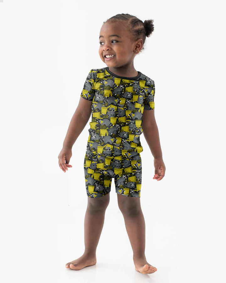 Raccoons With Garbage Cans Bamboo Two Piece Short Sleeve Shorts Pajama Set