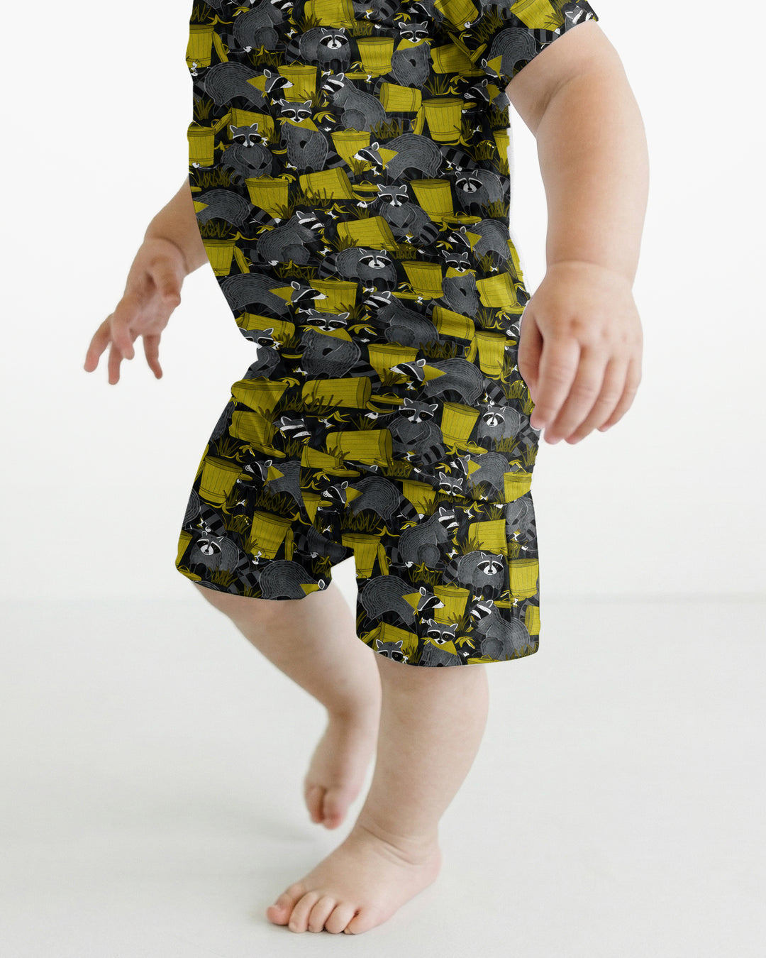 Raccoons With Garbage Cans Bamboo Two Piece Short Sleeve Shorts Pajama Set