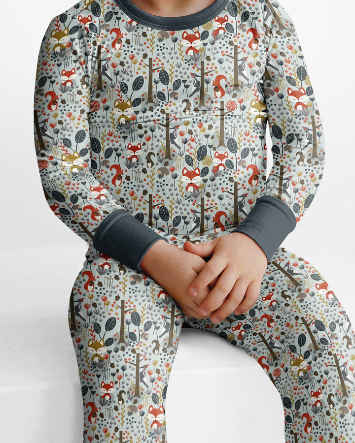 Rustic Woodland Foxes Bamboo Two Piece Long Sleeve Pajama Set