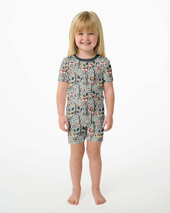 Rustic Woodland Foxes Bamboo Two Piece Short Sleeve Shorts Pajama Set