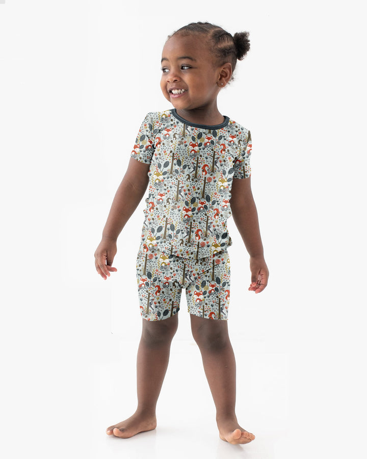 Rustic Woodland Foxes Bamboo Two Piece Short Sleeve Shorts Pajama Set