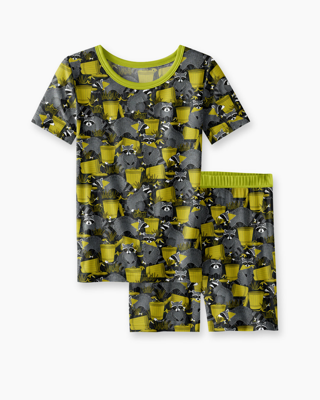 Raccoons With Garbage Cans Bamboo Two Piece Short Sleeve Shorts Pajama Set