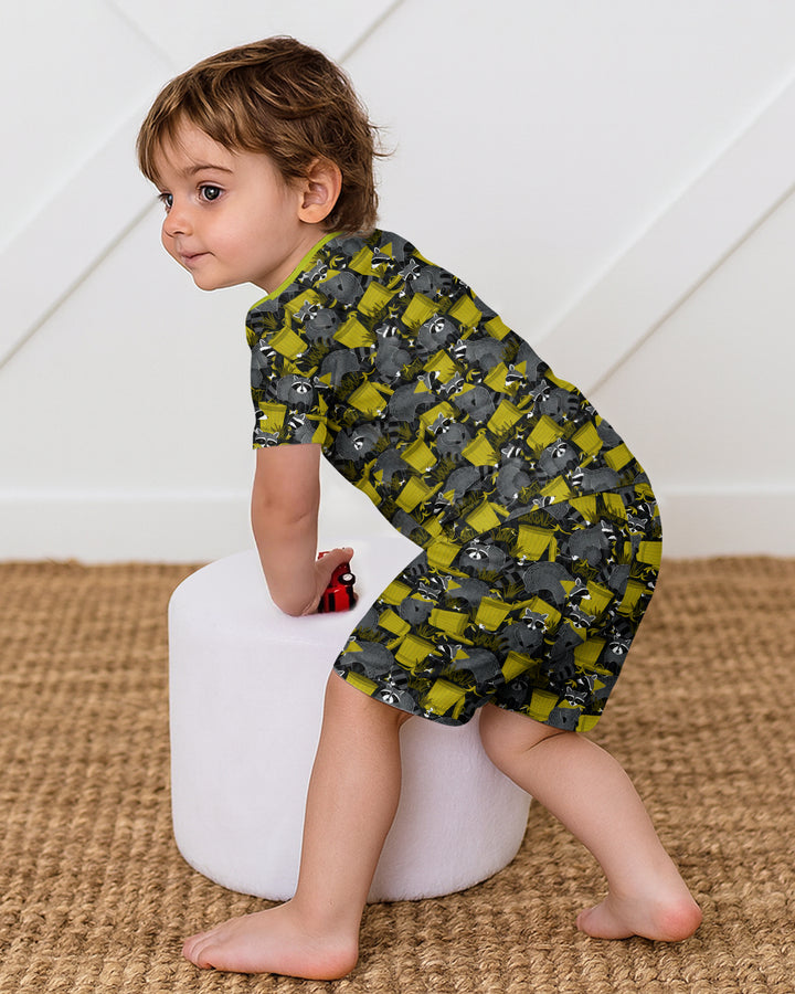 Raccoons With Garbage Cans Bamboo Two Piece Short Sleeve Shorts Pajama Set