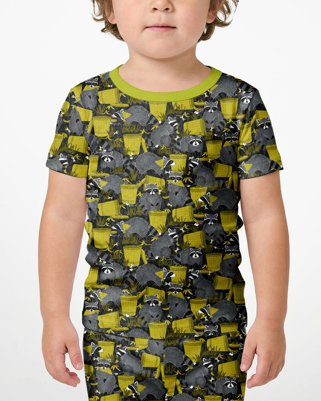 Raccoons With Garbage Cans Bamboo Two Piece Short Sleeve Shorts Pajama Set