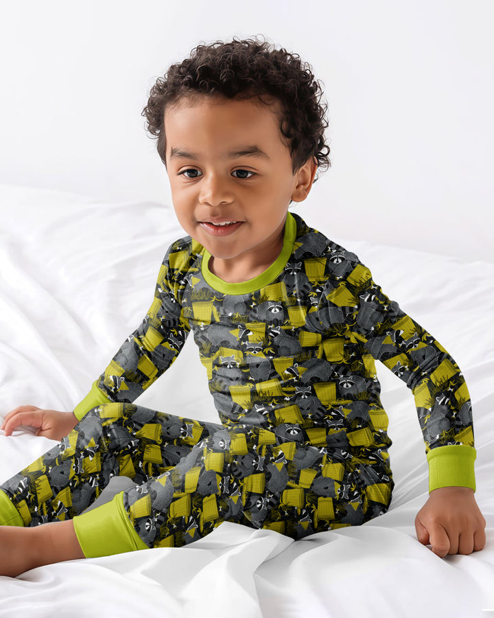 Raccoons With Garbage Cans Bamboo Two Piece Long Sleeve Pajama Set