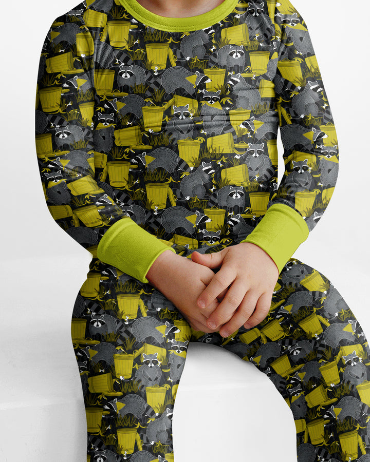 Raccoons With Garbage Cans Bamboo Two Piece Long Sleeve Pajama Set