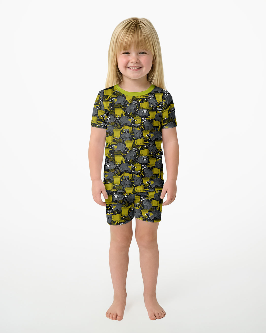 Raccoons With Garbage Cans Bamboo Two Piece Short Sleeve Shorts Pajama Set