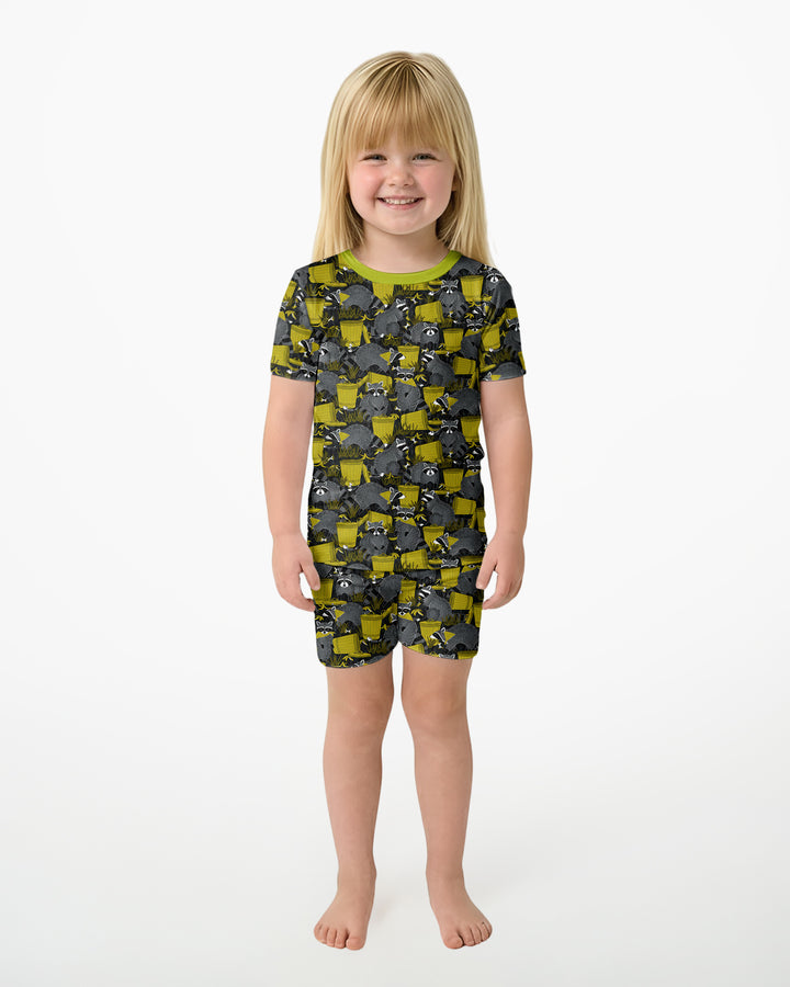 Raccoons With Garbage Cans Bamboo Two Piece Short Sleeve Shorts Pajama Set