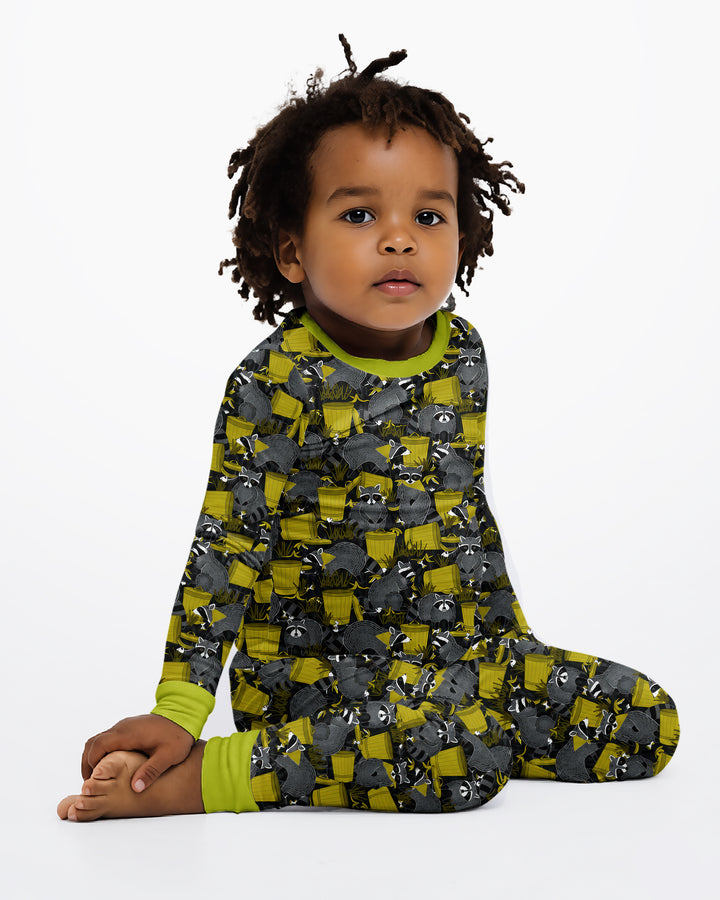 Raccoons With Garbage Cans Bamboo Two Piece Long Sleeve Pajama Set