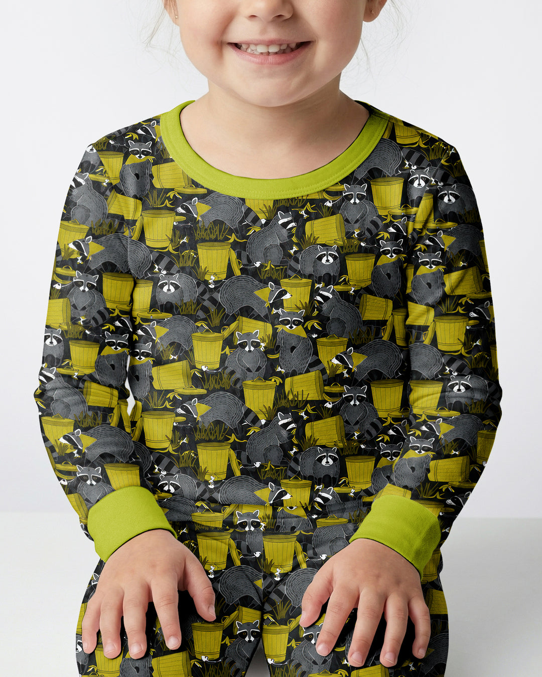 Raccoons With Garbage Cans Bamboo Two Piece Long Sleeve Pajama Set