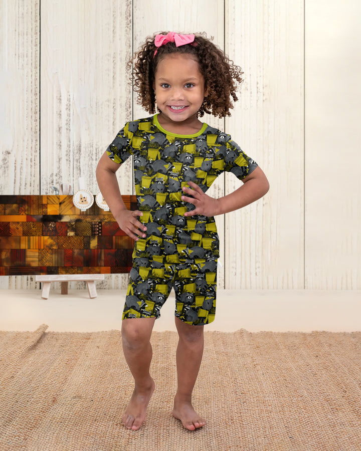Raccoons With Garbage Cans Bamboo Two Piece Short Sleeve Shorts Pajama Set