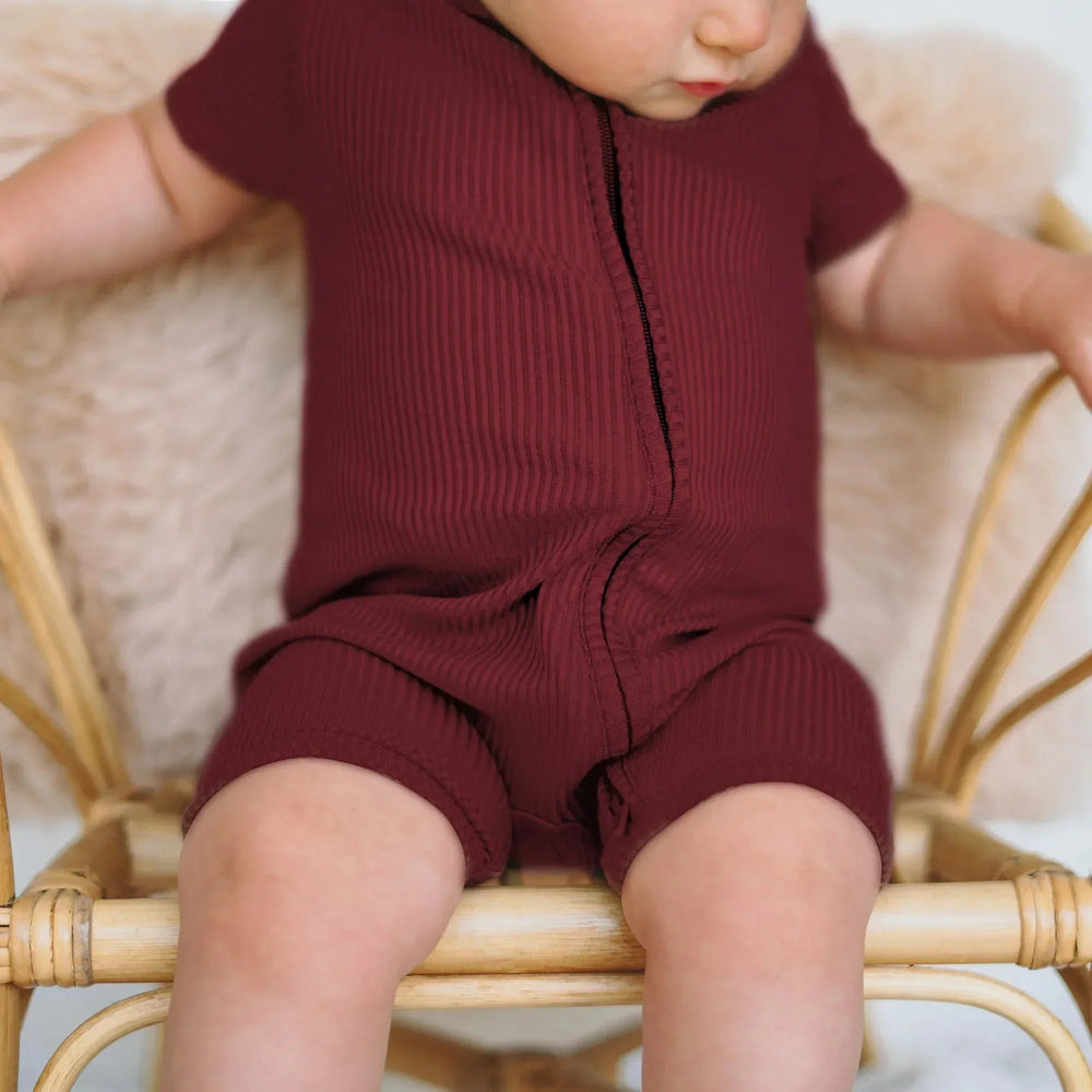 Cherrywood Ribbed Shorty Zippy , Cherrywood Ribbed Shorty Zippy - 0-3M
