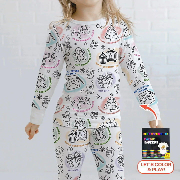 Christmas Activities Colorable Two Piece Long Sleeve Pajama Set , Christmas Activities Colorable Two Piece Long Sleeve Pajama Set - 12-18M