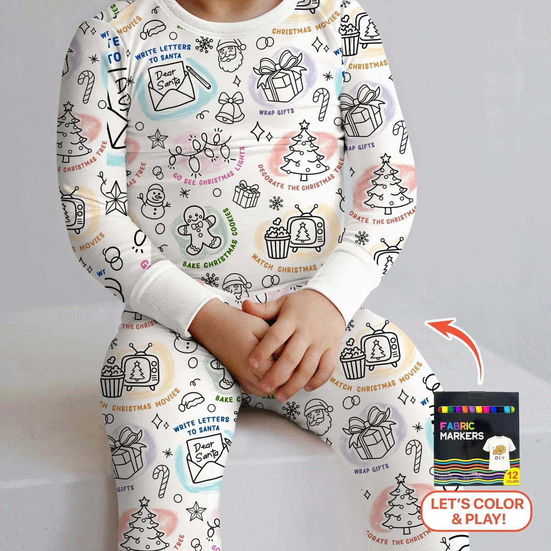 Christmas Activities Colorable Two Piece Long Sleeve Pajama Set , Christmas Activities Colorable Two Piece Long Sleeve Pajama Set - 12-18M
