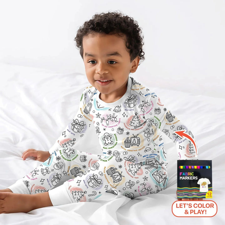 Christmas Activities Colorable Two Piece Long Sleeve Pajama Set , Christmas Activities Colorable Two Piece Long Sleeve Pajama Set - 12-18M