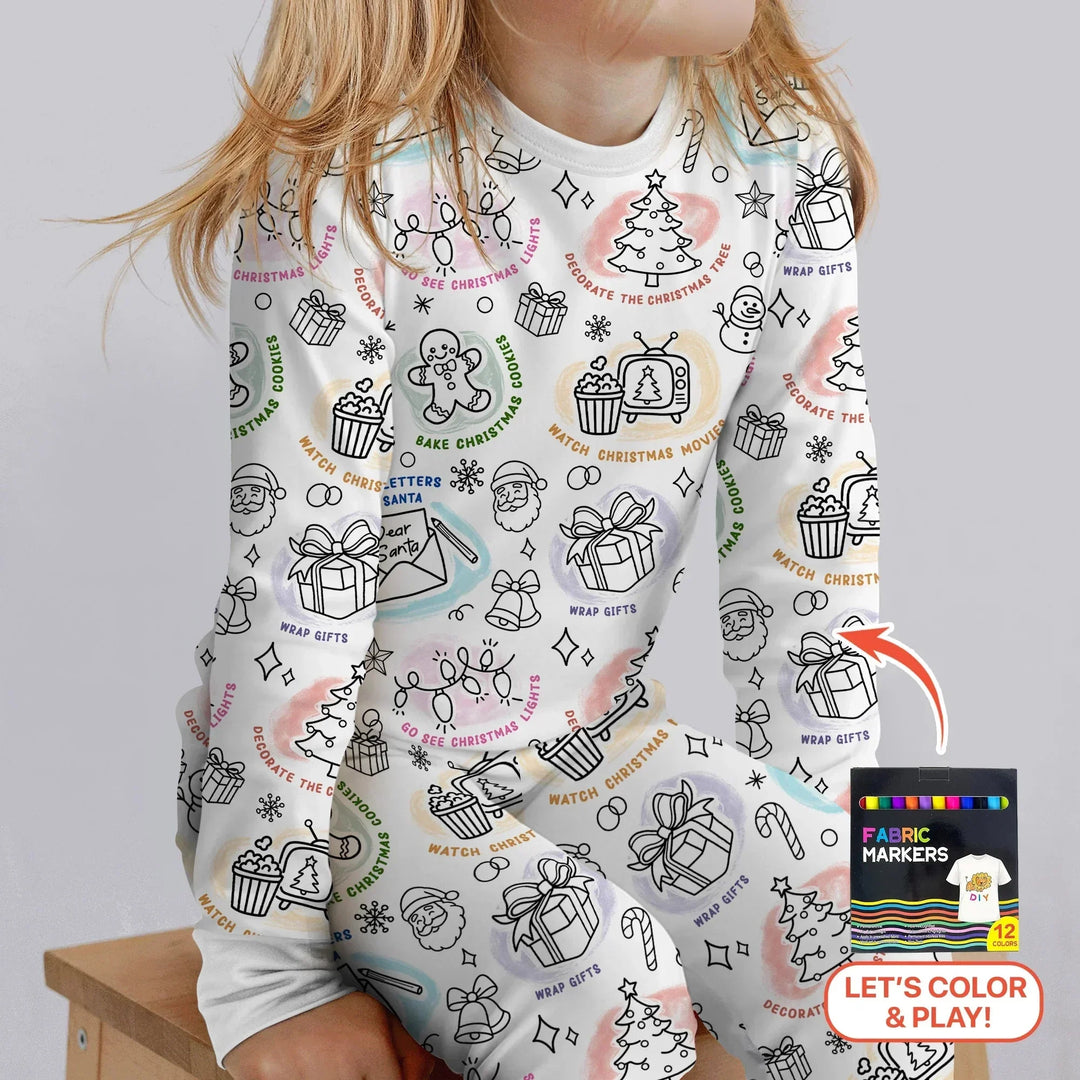 Christmas Activities Colorable Two Piece Long Sleeve Pajama Set , Christmas Activities Colorable Two Piece Long Sleeve Pajama Set - 12-18M