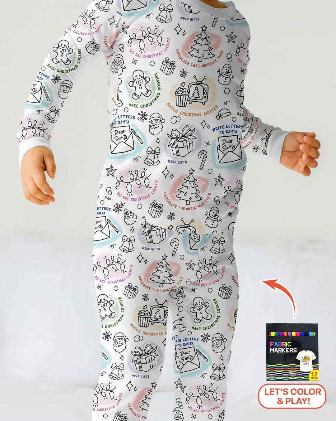 Christmas Activities Colorable Two Piece Long Sleeve Pajama Set , Christmas Activities Colorable Two Piece Long Sleeve Pajama Set - 12-18M