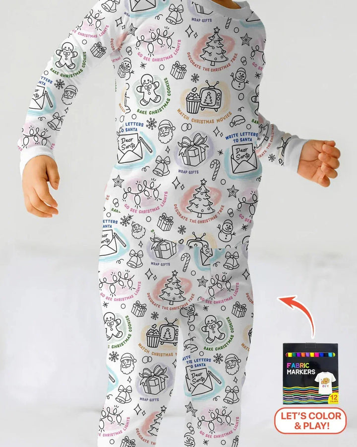 Christmas Activities Colorable Two Piece Long Sleeve Pajama Set , Christmas Activities Colorable Two Piece Long Sleeve Pajama Set - 12-18M