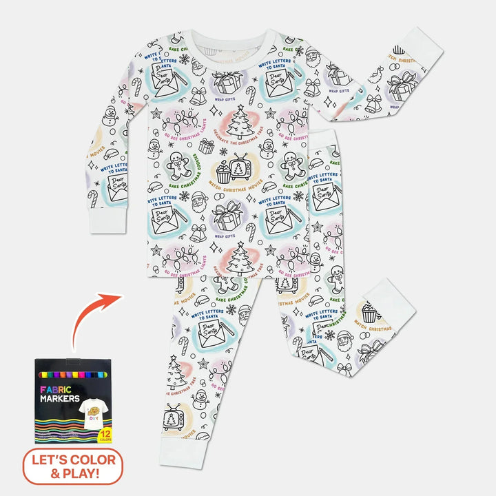 Christmas Activities Colorable Two Piece Long Sleeve Pajama Set , Christmas Activities Colorable Two Piece Long Sleeve Pajama Set - 12-18M