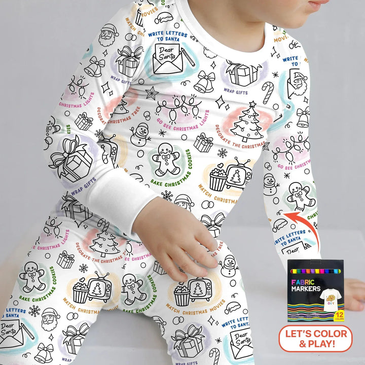 Christmas Activities Colorable Two Piece Long Sleeve Pajama Set , Christmas Activities Colorable Two Piece Long Sleeve Pajama Set - 12-18M