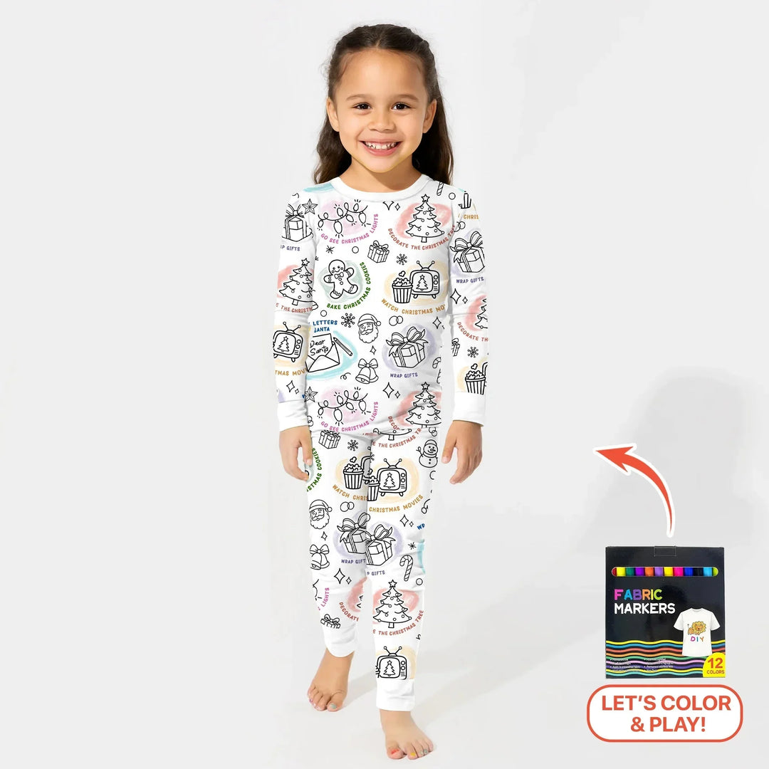 Christmas Activities Colorable Two Piece Long Sleeve Pajama Set , Christmas Activities Colorable Two Piece Long Sleeve Pajama Set - 12-18M