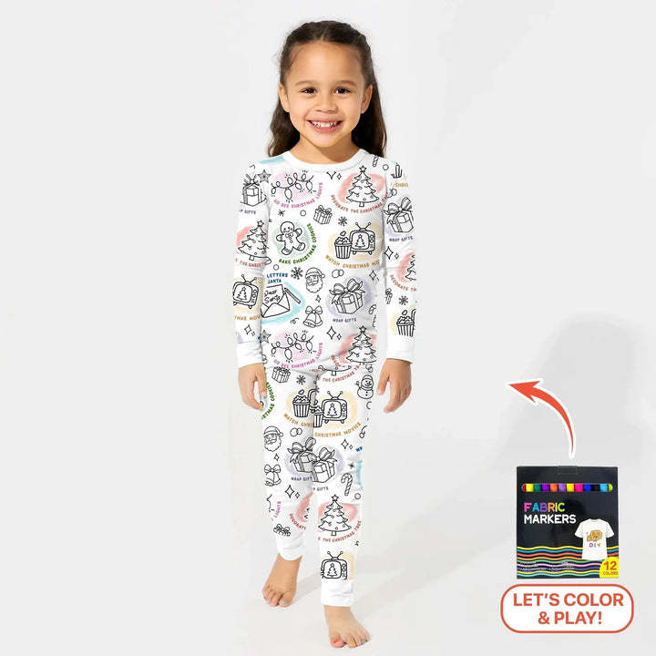 Christmas Activities Colorable Two Piece Long Sleeve Pajama Set , Christmas Activities Colorable Two Piece Long Sleeve Pajama Set - 12-18M