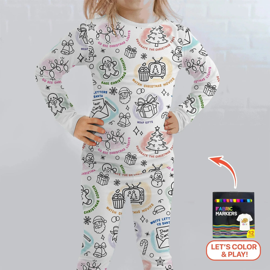 Christmas Activities Colorable Two Piece Long Sleeve Pajama Set , Christmas Activities Colorable Two Piece Long Sleeve Pajama Set - 12-18M