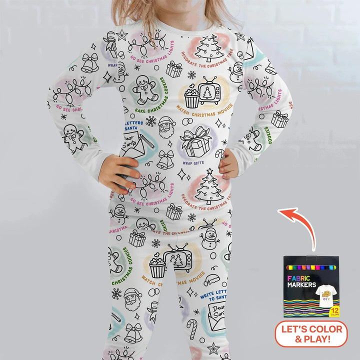 Christmas Activities Colorable Two Piece Long Sleeve Pajama Set , Christmas Activities Colorable Two Piece Long Sleeve Pajama Set - 12-18M